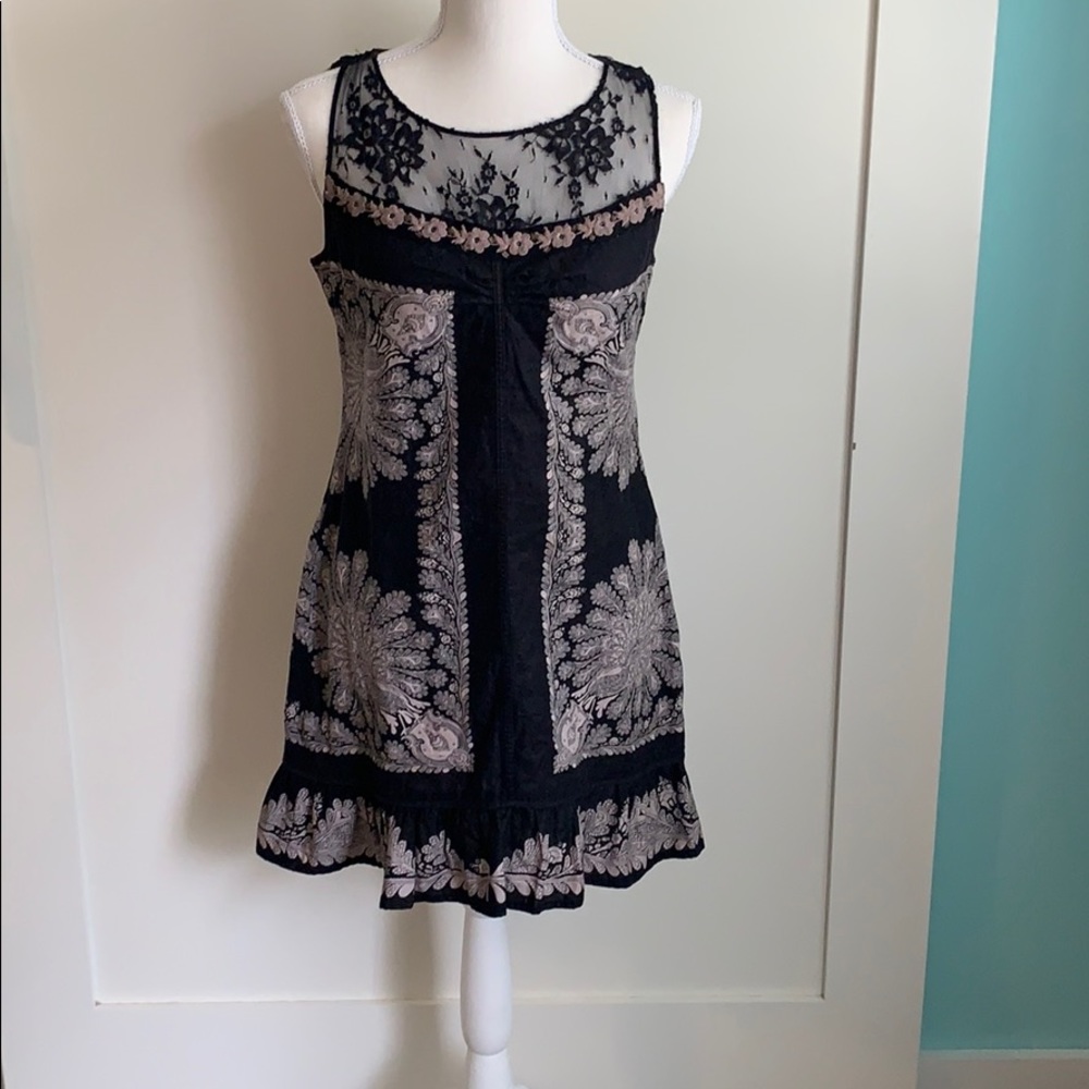 Free People • Lace Peacock Ruffle Shift Dress Boho